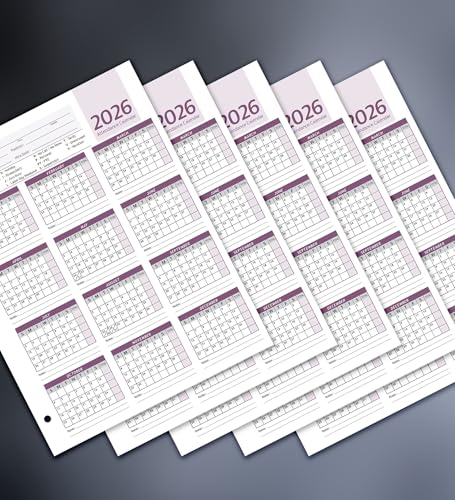 Attendance Calendar Employee Card Attendance Record Tracker 2026, Heavy 100lb Cardstock Paper 8.5 x 11 inches (Purple, 50 Sheets)