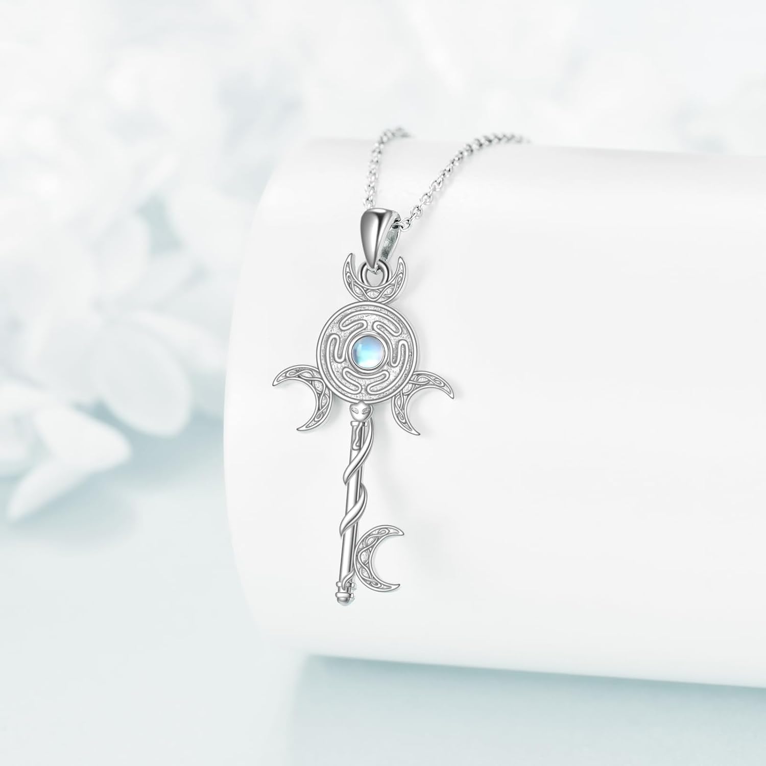 Key Necklace Sterling Silver Triple Moon Key Pendant Abalone Shell Jewelry Gift for Women Wife Mother - Image 3