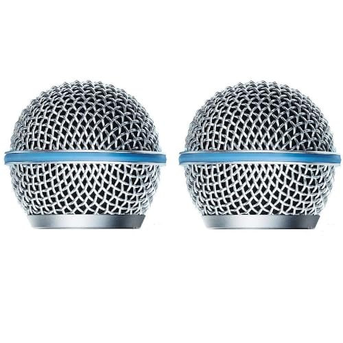 RK265G Beta 58A Griglia di ricambio per microfono vocale Shure BETA 58A, con microfono antivento, banda blu, colore argento, confezione da 2