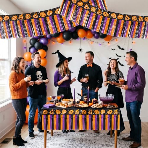 Image of BEISHIDA 3PK Pumpkin Foil Fringe Garland 30ft Tinsel Banner