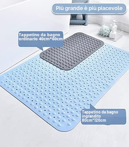 Tappetino Doccia Antiscivolo, PVC Antibatterico Antimuffa con Ventose Forte, Tappeto Vasca per Anziani Donne Incinte Bambini,(bianco, 80x120 cm)