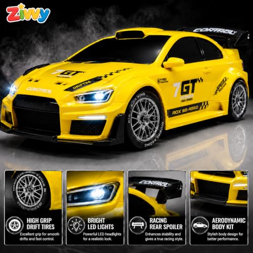 Image of Yellow Remote Control Car Toy | Nissan GT | Rechargeable Remote Control Car | 2.4G Remote Control | Tire Replacement | High Speed Motor | 100m Range | LED Light | Birthday Gift for Kids