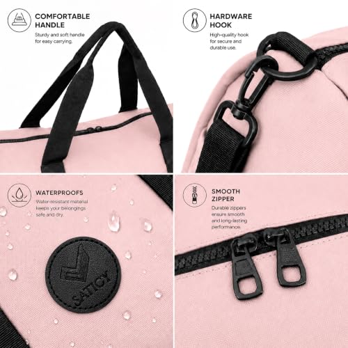 Image of Storite Travel Duffel Bag for Women & Men, Water-Resistant Nylon Weekender Bag with Adjustable Shoulder Strap, Lightweight Overnight Luggage Bag for Travel, Sports & Daily Use (Pink Front Zip)