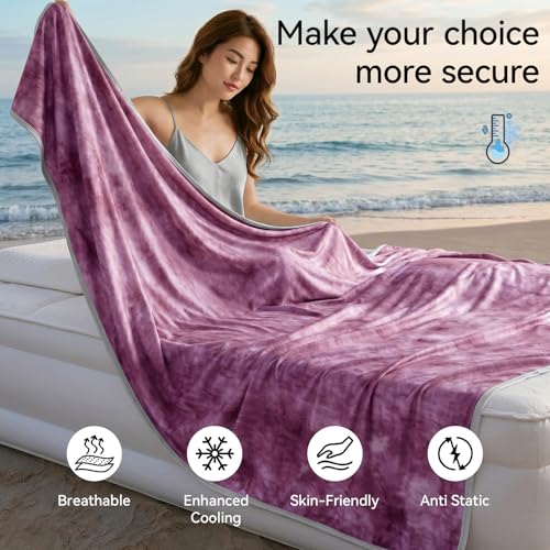 Image of Guohaoi Cooling Throw Blanket for Hot Sleepers, Full Size 60''x90'' Lightweight Breathable Summer Bed Blanket for Couch, Arc-Chill Q-Max >0.5 Cool Fiber,Lightweight Tie Dye Blanket Purple