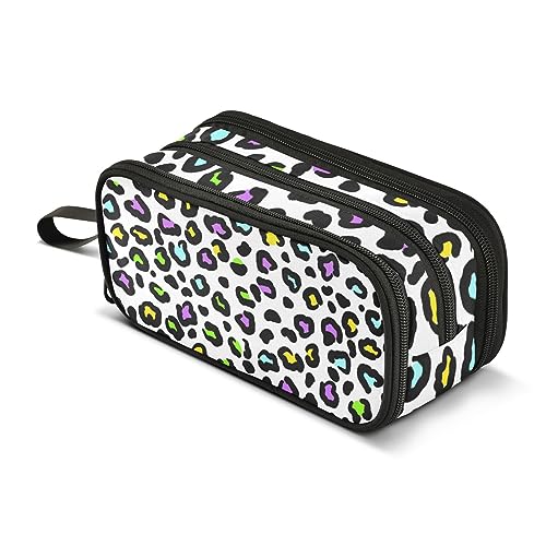 Image of ZAZYXTJ Large Capacity Pencil Case 3 Compartment Pen Pouch Storage Canvas Makeup Bag for School Office Teen Girl Boy Men Women (Leopard Print)