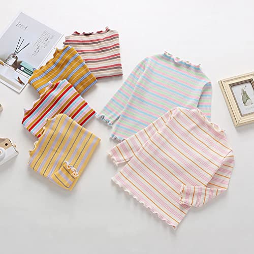 Toddler Baby Girls Long Sleeve Striped T Shirt Casual Lettuce Trim Ribbed Knit Pullover Blouse Top3