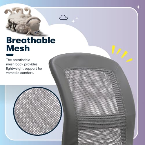 Image of Serta Essential Armless Task Chair, Small Desk Chairs with Wheels, Breathable Mesh Back and Faux Leather, Quality Foam Cushion Seat for Comfort, Minimal Design for Vanity Table, Gray