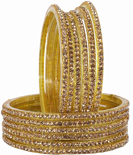 Image of NMII Glass with Zircon Gemstone and Beads Studdded Glossy Finished Traditional Bangle Set For Women and Girls