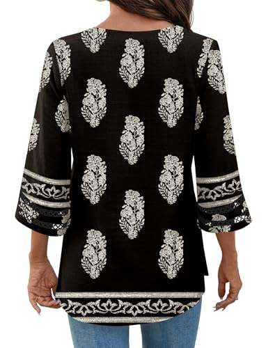 LOMON Boho Tops for Women 2026 3/4 Length Sleeve V Neck T Shirts Black Shirts for Women Dressy Casual Work Top - image 4