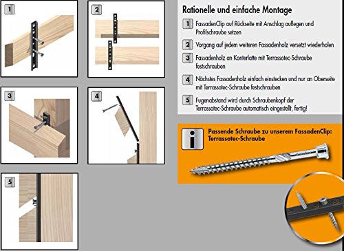 Eurotec Fassadenclip F115 x 22mm, für Rhombusprofile/Fassadenholz 57-68mm, 50 Stück