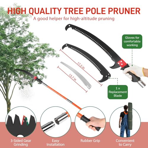 Image of VINGLI 26FT Manual Pole Saw for Tree Trimming, Extendable Tree Pruner, Sharp Steel Blade and Scissors, High Tree Branch Cutter with Lightweight 8 Fiberglass Long Handles, for Pruning Palms and Shrubs