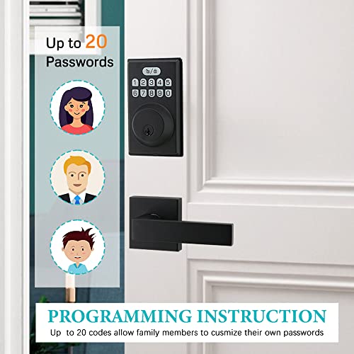 Keyless Entry Door Lock with 2 Handles, Electronic Keypad Deadbolt Front Door Lock Set, Auto-Locking, Anti-Peeping Password, Easy Installation, Matte Black - Thumbnail 5