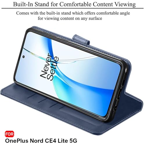 Image of TheGiftKart Flip Back Cover Case for OnePlus Nord CE 4 Lite 5G | Dual-Color Leather Finish | Inbuilt Stand & Pockets | Wallet Style Flip Cover for OnePlus Nord CE4 Lite (Faux Leather, Blue & Sky)