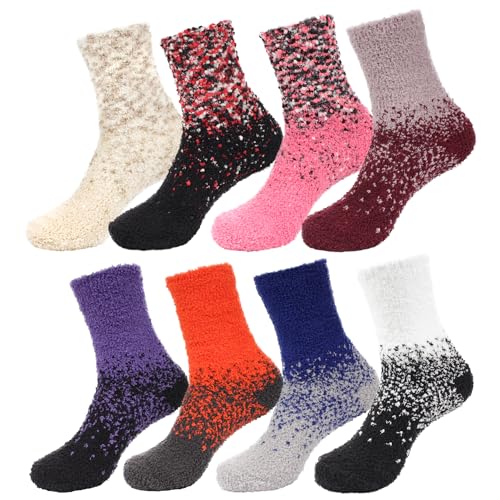Image of BambooMN Colorful Fuzzy Socks - Assorted Super Soft Warm Microfiber Comfy Home Socks - Value Pack