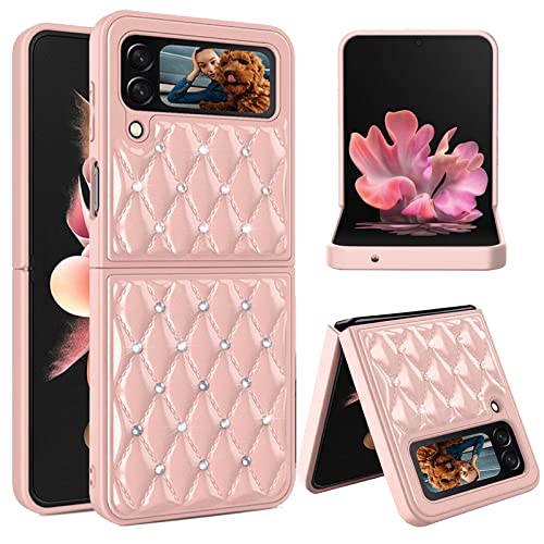 Miimall Compatible Samsung Galaxy Z Flip 3 Diamond Case with Soft TPU Back Cover and Hard PC Frame Shockproof Lightweight Shell Free Folding Protective Cover Case for Galaxy Z Flip 3 5G(Pink)