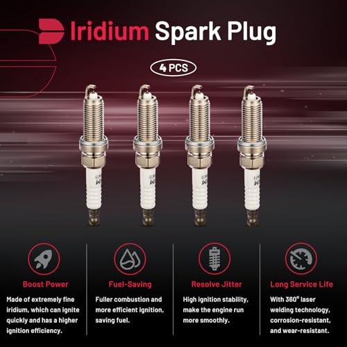 Image of BDFHYK Set of 4 Double Iridium Spark Plug Compatible with Nissan 2009-2019, compatible with Infiniti 2007-2019, compatible with Suzuki 2009-2012 Replacement for 9029, 22401JA01B