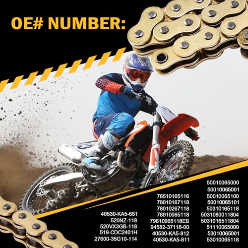 Image of Gold 520 X-Ring Motorcycle Chain 118 Links for KTM Husqvarna Yamaha with Connecting Master Link - Enhanced Durability & Universal Fit