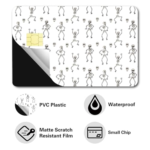 CREATCABIN 4Pcs Halloween Credit Card Stickers Skeleton Debit Card Decor Cards Protecting Waterproof Removable No Bubble Matte Scratch Resistant Film for Transportation Card Bank Card 3.3x2.1in - Image 3