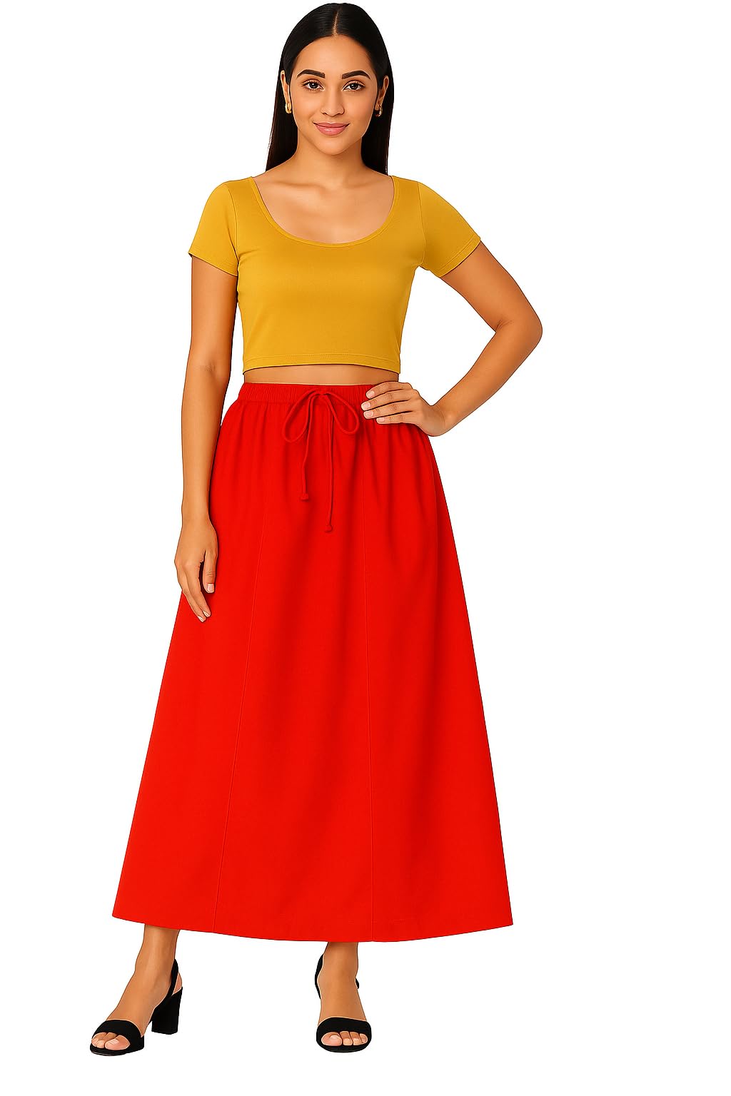 Women's Cotton A-Line Maxi Petticoat, Red Color, Regular Fit, 100 cm Length, Machine Washable, Standard Size-picture-23