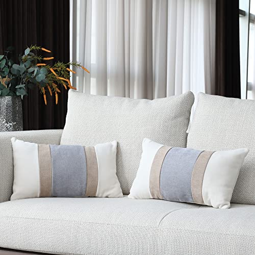 Boysum Farmhouse Decorative Throw Pillow Cover Gray And Gray Coffee Pillow Cover For Couch Sofa Bedroom 12X20 Inch Set Of 2 Patchwork Striped Pillow Covers Modern Decor (Gray Coffee) #TOP1