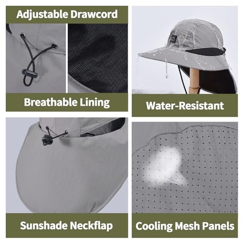 Image of ZOORON Kids Sun Hat with Neck Flap UPF 50+ UV Protection Wide Brim Breathable Fishing Safari Beach Summer Hat for Boys Girls