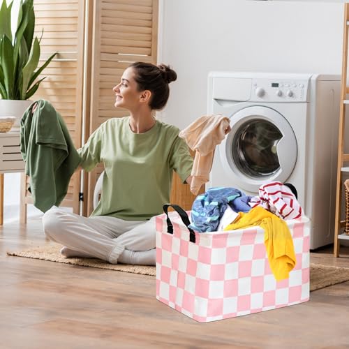 Image of Kids Storage Basket Gift Basket for Girls Toy Organizer Nursery Bedroom Decor Waterproof Lined with Handles Pink Laundry Hamper