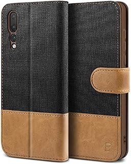 BEZ Case for Huawei P20 Pro Case, Flip Case Compatible with Huawei P20 Pro, Wallet Case Cover [Canvas Faux Leather] with Credit Card Holders, Kick Stand, Magnetic Strap Closure, Black