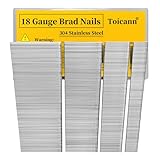 Toicann 18 Gauge Brad Nails 304 Stainless Steel Universal 18 GA Nail Gun Nails Assorted and Small Finishing Nails for Pneumatic, Electric Brad Nailer (5/8“+1”+1-1/2“+2” inch (1200 pcs))