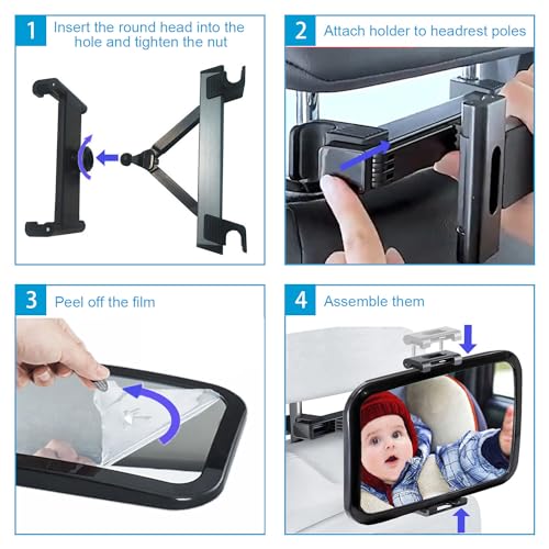 Image of Baby car mirror,2 in 1 Multifunctional design,Safety infant Car Seat Mirror,Wide view shatterproof mirror,Angle-adjustable tablet holder fits 5.9-10.5 inch Devices