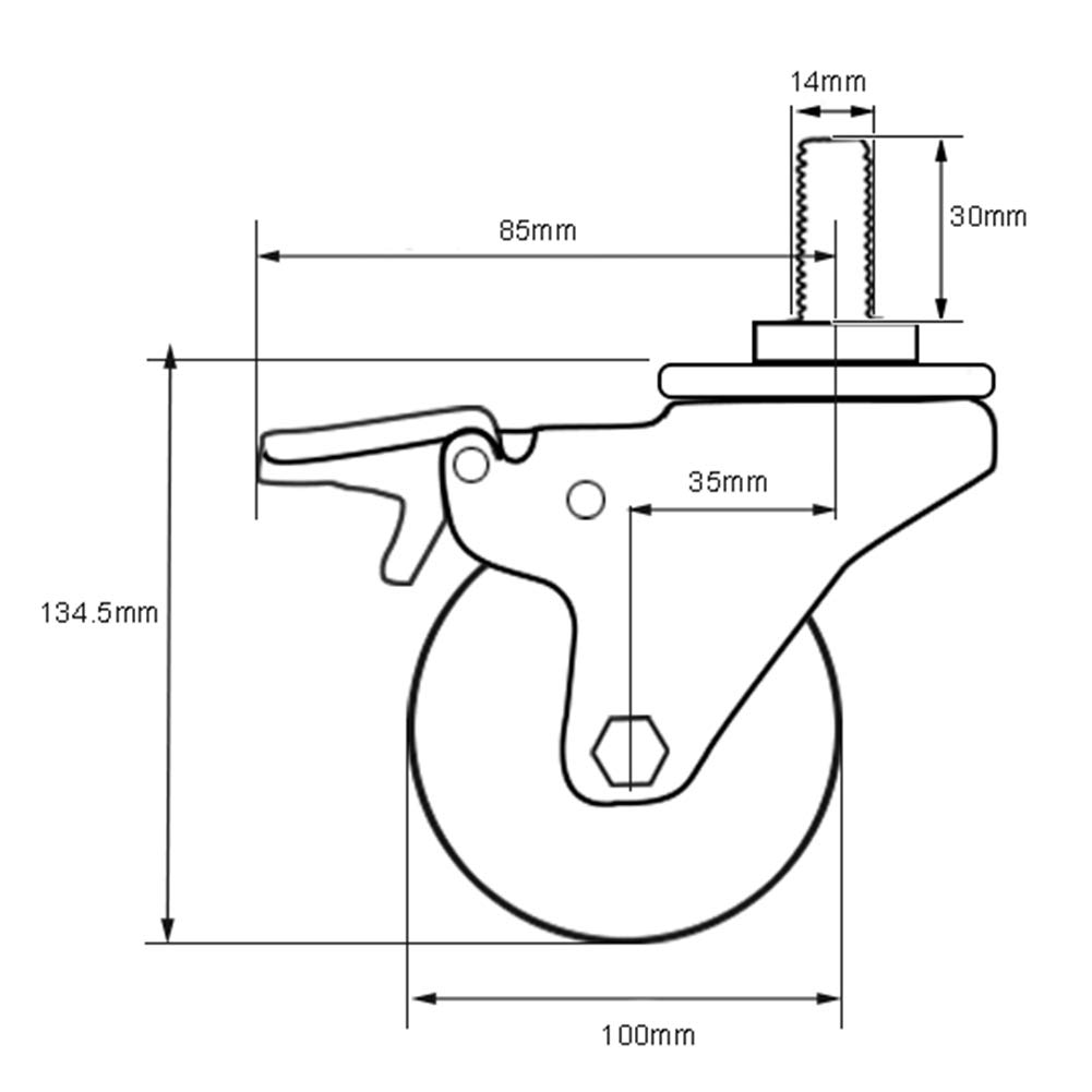 4 Ruote Per Carichi Pesanti M14 Filetto M16 Ruote Con Gambo Gomma Da Cancellare Silenzioso Universale Perno 400kg Carrello Industriale Ruota Di Trasporto Con Freno Carrozza Ristorante Mobilia -Vite