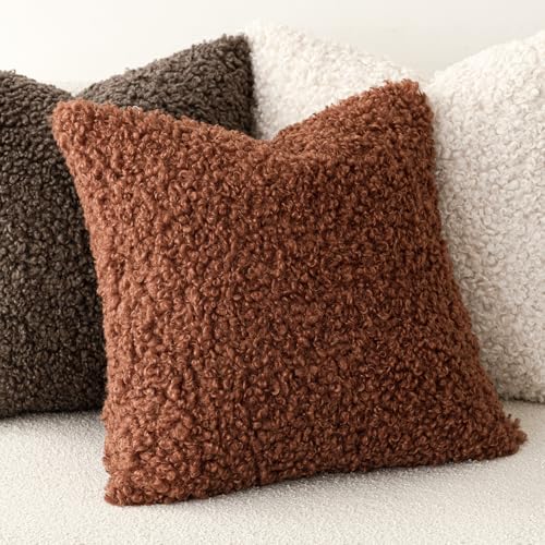 Image of Foindtower 2 Pieces 24x24 Inch Hazel Brown,Faux Fur Throw Pillow Cover Accent Sherpa Furry Pillow Covers Fuzzy Soft Pillowcases Cozy Sheepskin Decorative Fleece Cushion Case for Bed Couch Living Room