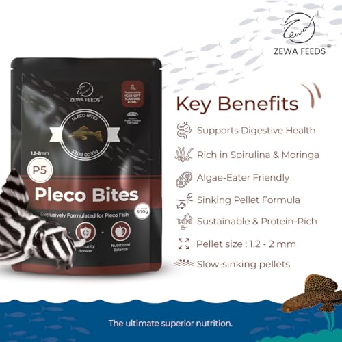 Image of Pleco Fish Feed 500g | High-Fiber Fish Food for Algae-Eating Bottom Dwellers | 1.2-2 mm Slow Sinking Pellets with Spirulina, Moringa & BSF Protein | Supports Digestion & Immunity