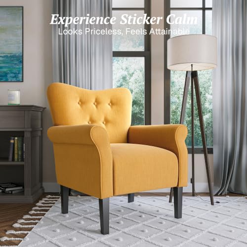 Image of BELLEZE Modern Accent Chair, High Back Armchair, Upholstered Wingback Side Chair, Padded Single Sofa with Wooden Legs for Living Room, Bedroom - Citrine Yellow