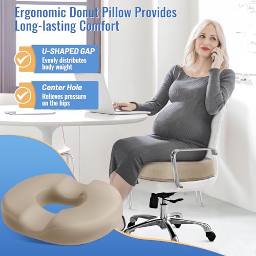 Image of CloudBliss Donut Pillow Stadium Seat Cushion for Tailbone Pain Relief and Hemorrhoids, Memory Foam Seat Chair Cushion, Portable Seat Cushions for Bleachers, Car, Home & Office