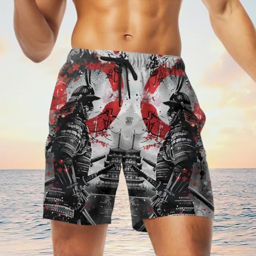 Japanese Samurai Mens Swim Trunks - Summer Harajuku Hawaiian Mens Swim Short Beach Shorts TU-SH-353