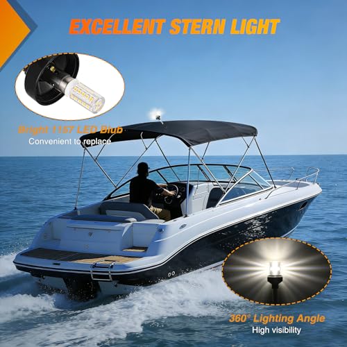 Image of Nilight Marine Boat Stern Light 9Inch White Fold Down Anchor Lights 12V 24V Waterproof 360 Lighting Navigation Lamp for Fishing Sailboat Yacht Pontoon Speedboat Dinghy