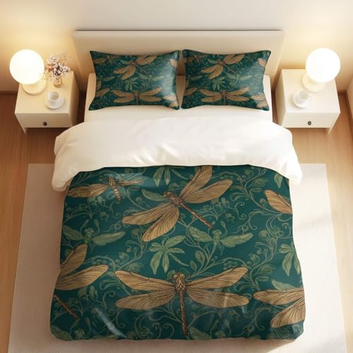 Housse de couette libellule dorée Art Nouveau 240x220 cm avec ses deux taies d'oreiller chic