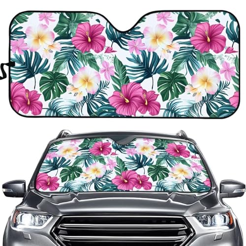 ZFRXIGN Tropical Floral Windshield Sun Shade for Car Front Window Sunshades Hawaiian Style Automotive Interior Women Men Universal Trendy Decor, Sedan SUV Trucks Van
