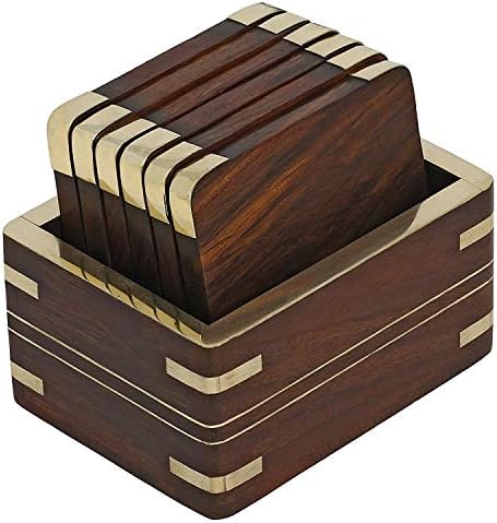 Wooden Drink Coasters Set of 6 with Holder – Absorbent Beverage Coasters for Coffee, Tea, Water Glasses & Mugs, Decorative Table Protection for Home, Office & Living Room (Classic) image 5
