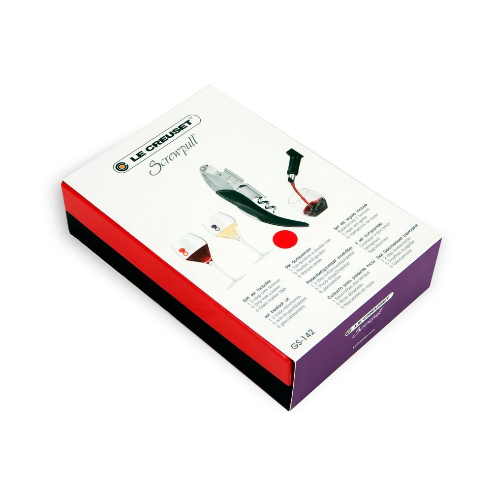 LE CREUSET Geschenkset, Inkl. 1 Kellnermesser WT130, 5 Weinausgießer WA125, 6 Glasmarkierer WA151, Kirschrot, GS142