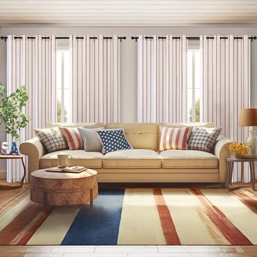 DriftAway Farmhouse Linen Blend Blackout Curtains 96 Inches Long for Bedroom Vertical Striped Printed Linen Curtains Thermal Insulated Lined Treatments for Living Room 2 Panels W52 x L96 Red - Image 4