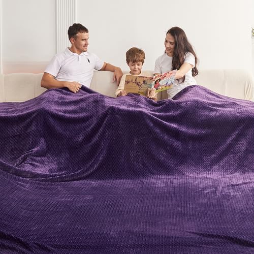 Oversized King Fleece Blanket 120x120 Inches, Seamless Soft Cozy 3D Jacquard Flannel Blanket 10'x10' Extra Large for Bed, Sofa, Couch, Travel & Camping, California King Throw, Purple Leaf