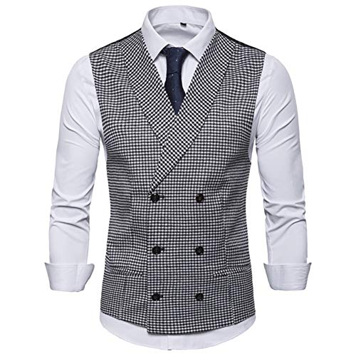GATMSTZ Mens Double Breaseted Houndstooth Vests Shawl Lapel Business Waistcoats