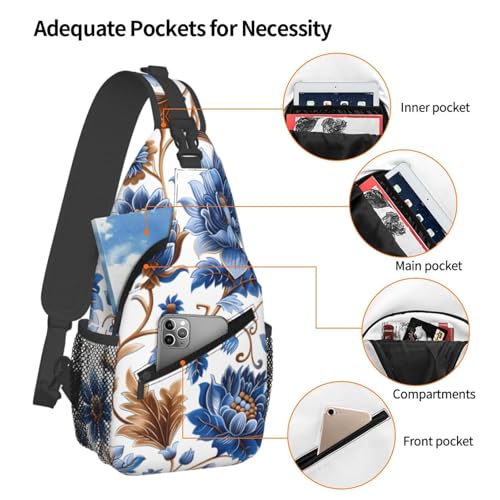 Bolso bandolera estilo floral azul para viaje ligero miniatura 4