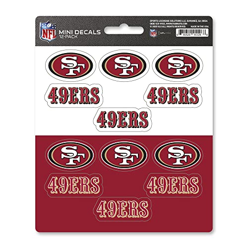 FANMATS 61135 NFL - San Francisco 49ers 12 Count Mini Decal Sticker Pack 5 x 6.25 in.- Great Gift for Sports Fans - Works On Hard Surfaces - for Homes Cars Trucks SUVs.