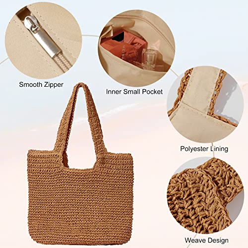 Image of GOLDTIMO Beach Bags for Women - Summer Soft Large Woven Shoulder Purse Handbag, Beach Tote Straw Bag for Summer Vacation