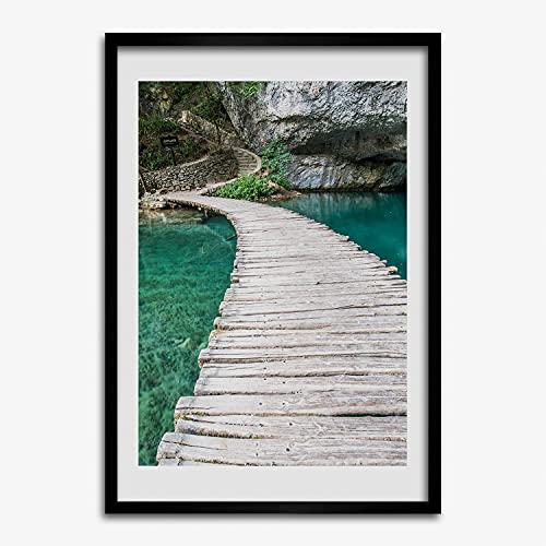 Tableau moderne décoratif Lacs de Plitvice sous cadre bois 50x70