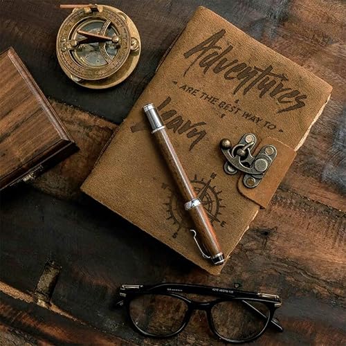 Image of DI-KRAFT Handcrafted A5 120 GSM Vintage Paper Printed Diary Leather Writing Diary With Buckle Lock Notebook Unruled Personal Diaries Leather Journal for Office - 5x7 Inch 200 Pages (Brown Quote6)
