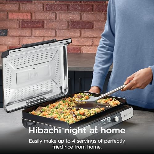 Image of Ninja Sizzle Pro XL 20-Inch Indoor Griddle + Grill, Detachable Ventilated Lid, Grease Control, Ceramic Nonstick Plates, Even Edge Cooking, Extra Large Capacity, Versatile, Silver, GX101