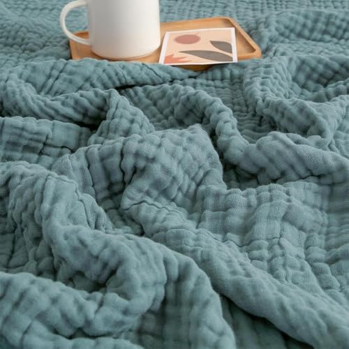 rialgirw Musselin Decke 100% Musselin Baumwolle 6-lagige Sanfte Musselindecke Sommer Art Kuscheldecke für Erwachsene Baby as Cuddly Blanket Sofa Bed Couch Throw (Grün 150 * 200cm)